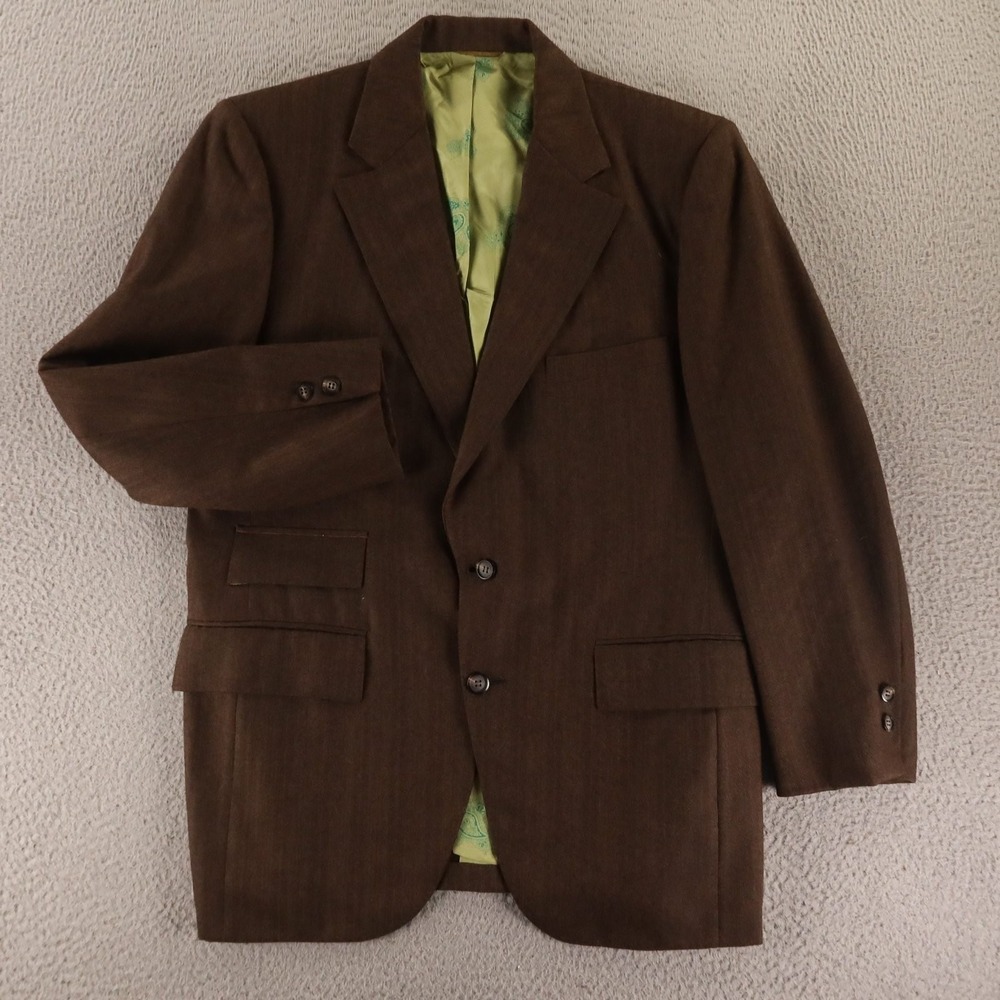 VTG Tweed Jacket 40R M Brown Herringbone 100% Wool Blazer Sport Coat